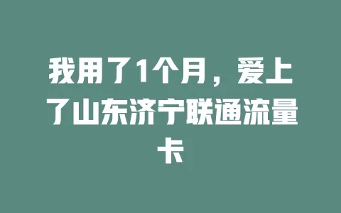 我用了1个月，爱上了山东济宁联通流量卡