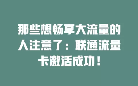 那些想畅享大流量的人注意了：联通流量卡激活成功！