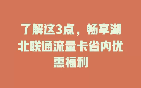 了解这3点，畅享湖北联通流量卡省内优惠福利