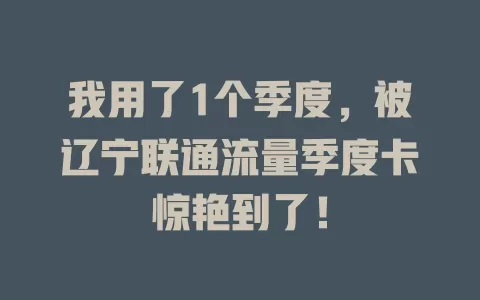 我用了1个季度，被辽宁联通流量季度卡惊艳到了！