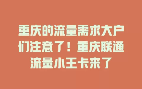 重庆的流量需求大户们注意了！重庆联通流量小王卡来了