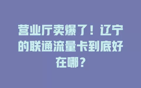 营业厅卖爆了！辽宁的联通流量卡到底好在哪？