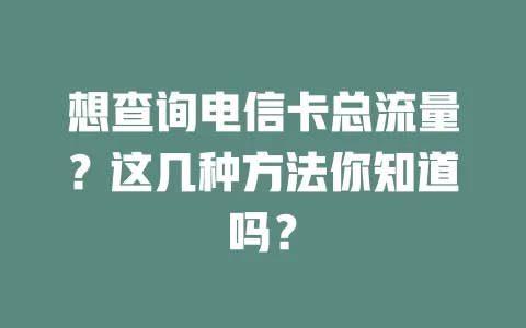 想查询电信卡总流量？这几种方法你知道吗？