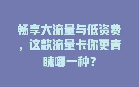畅享大流量与低资费，这款流量卡你更青睐哪一种？