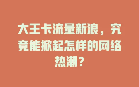 大王卡流量新浪，究竟能掀起怎样的网络热潮？