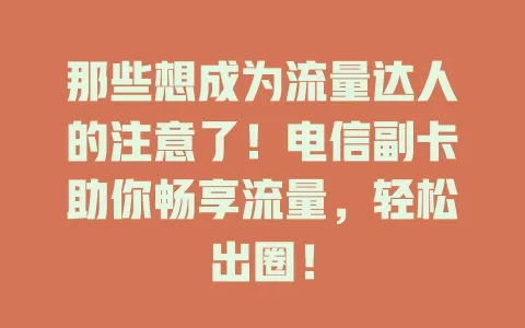 那些想成为流量达人的注意了！电信副卡助你畅享流量，轻松出圈！