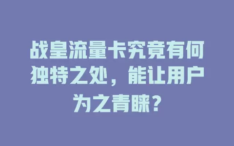 战皇流量卡究竟有何独特之处，能让用户为之青睐？