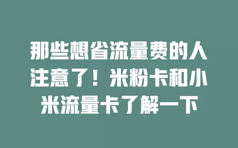 那些想省流量费的人注意了！米粉卡和小米流量卡了解一下