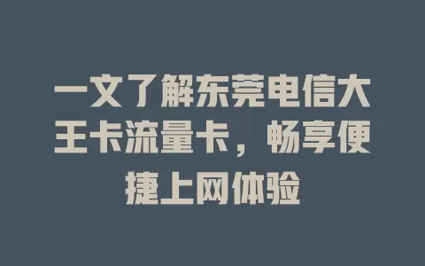 一文了解东莞电信大王卡流量卡，畅享便捷上网体验