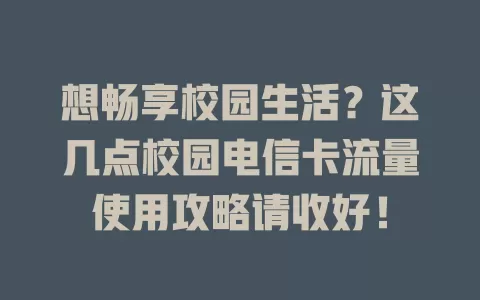 想畅享校园生活？这几点校园电信卡流量使用攻略请收好！