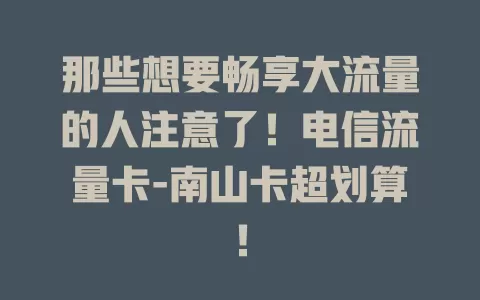 那些想要畅享大流量的人注意了！电信流量卡-南山卡超划算！