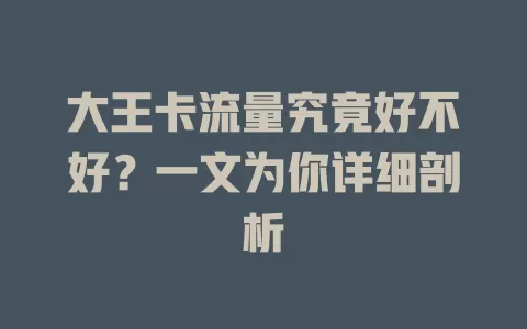 大王卡流量究竟好不好？一文为你详细剖析