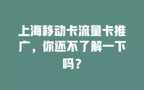 上海移动卡流量卡推广，你还不了解一下吗？