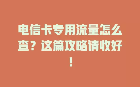电信卡专用流量怎么查？这篇攻略请收好！