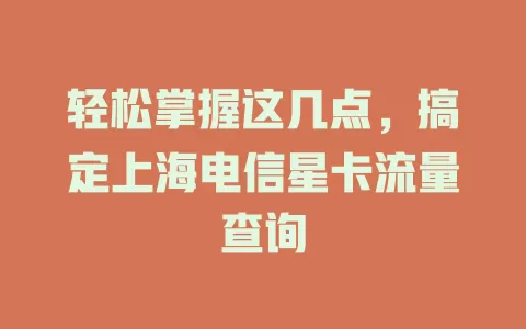 轻松掌握这几点，搞定上海电信星卡流量查询