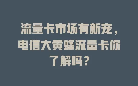 流量卡市场有新宠，电信大黄蜂流量卡你了解吗？