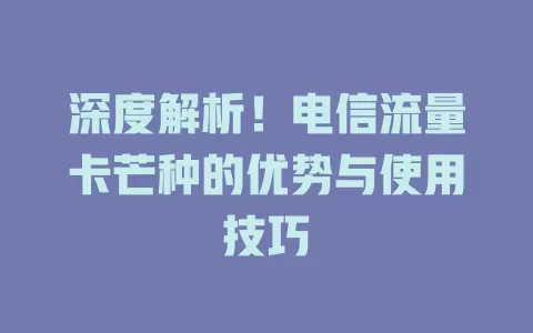 深度解析！电信流量卡芒种的优势与使用技巧