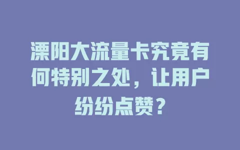 溧阳大流量卡究竟有何特别之处，让用户纷纷点赞？