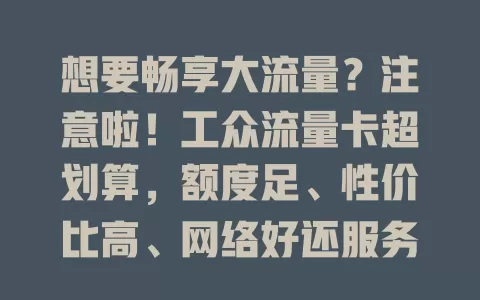 想要畅享大流量？注意啦！工众流量卡超划算，额度足、性价比高、网络好还服务优