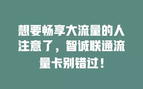 想要畅享大流量的人注意了，智诚联通流量卡别错过！