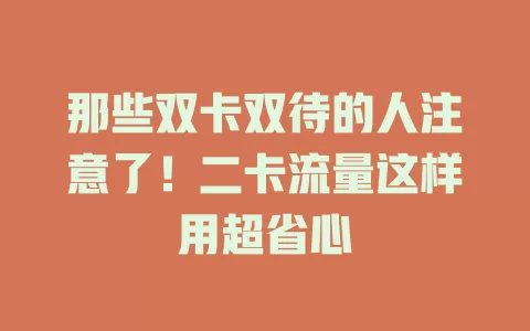 那些双卡双待的人注意了！二卡流量这样用超省心