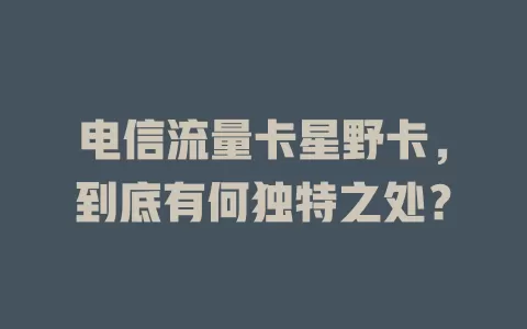 电信流量卡星野卡，到底有何独特之处？