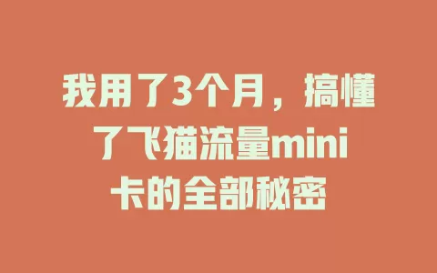 我用了3个月，搞懂了飞猫流量mini卡的全部秘密