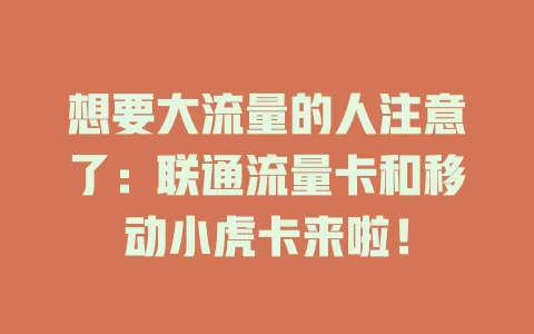 想要大流量的人注意了：联通流量卡和移动小虎卡来啦！