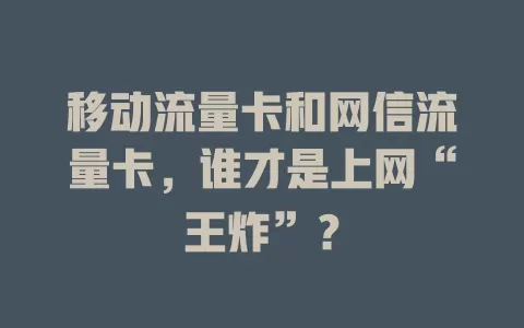 移动流量卡和网信流量卡，谁才是上网“王炸”？