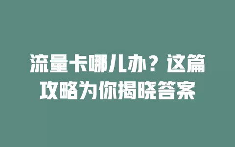 流量卡哪儿办？这篇攻略为你揭晓答案