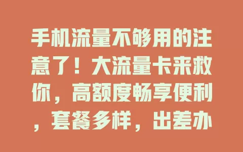 手机流量不够用的注意了！大流量卡来救你，高额度畅享便利，套餐多样，出差办公不愁，告别流量困扰，提升手机体验