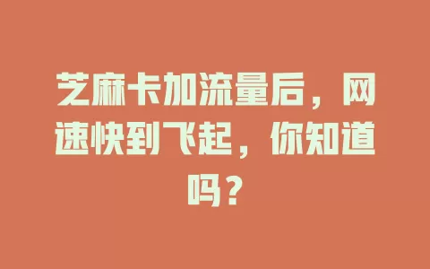芝麻卡加流量后，网速快到飞起，你知道吗？