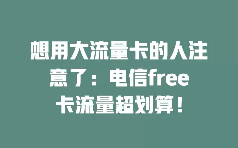想用大流量卡的人注意了：电信free卡流量超划算！