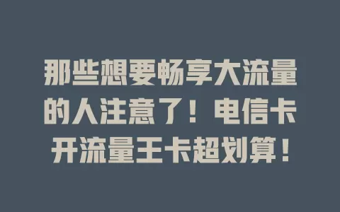 那些想要畅享大流量的人注意了！电信卡开流量王卡超划算！