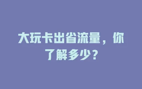 大玩卡出省流量，你了解多少？