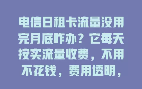 电信日租卡流量没用完月底咋办？它每天按实流量收费，不用不花钱，费用透明，按需消费超省心！