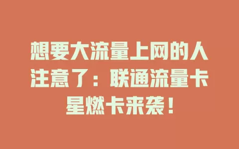 想要大流量上网的人注意了：联通流量卡星燃卡来袭！