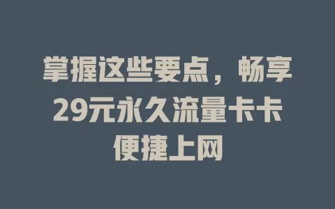 掌握这些要点，畅享29元永久流量卡卡便捷上网