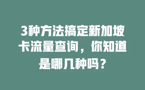 3种方法搞定新加坡卡流量查询，你知道是哪几种吗？