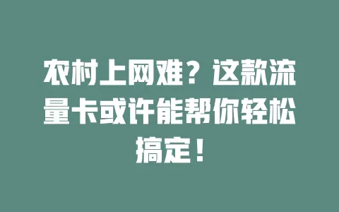 农村上网难？这款流量卡或许能帮你轻松搞定！