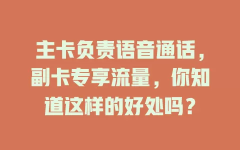 主卡负责语音通话，副卡专享流量，你知道这样的好处吗？