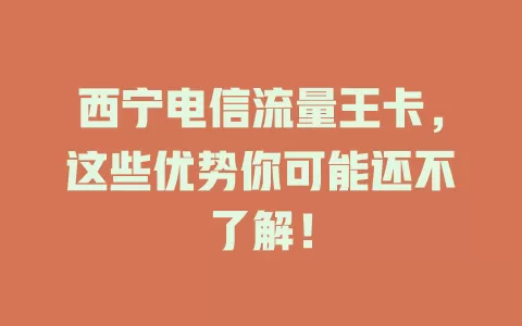 西宁电信流量王卡，这些优势你可能还不了解！