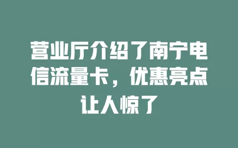 营业厅介绍了南宁电信流量卡，优惠亮点让人惊了