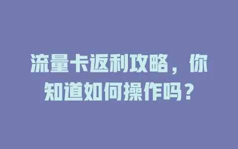 流量卡返利攻略，你知道如何操作吗？
