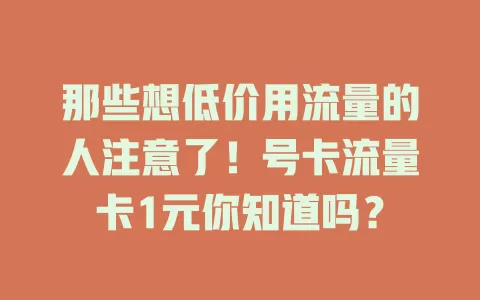 那些想低价用流量的人注意了！号卡流量卡1元你知道吗？