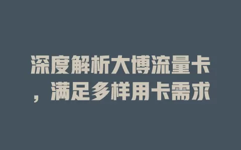 深度解析大博流量卡，满足多样用卡需求