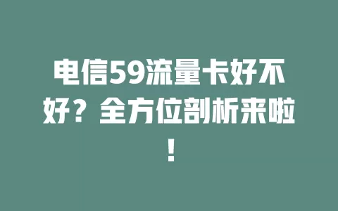 电信59流量卡好不好？全方位剖析来啦！