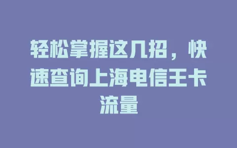 轻松掌握这几招，快速查询上海电信王卡流量