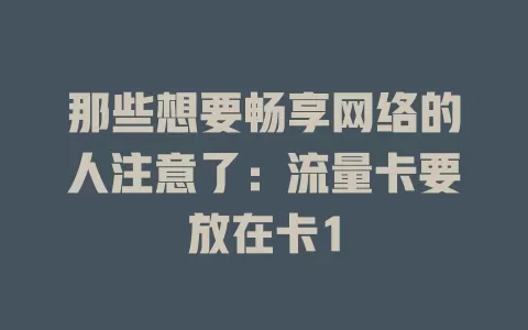 那些想要畅享网络的人注意了：流量卡要放在卡1