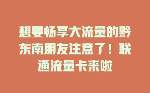 想要畅享大流量的黔东南朋友注意了！联通流量卡来啦